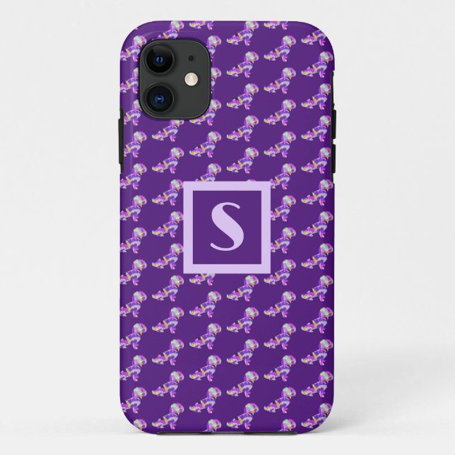 Shihpoo Cute Dog Purple Silhouette Monogram Case-Mate iPhone Case (Back)