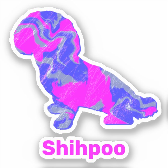 Shihpoo Dog Silhouette Crazy Hot Pink Sticker (Front)