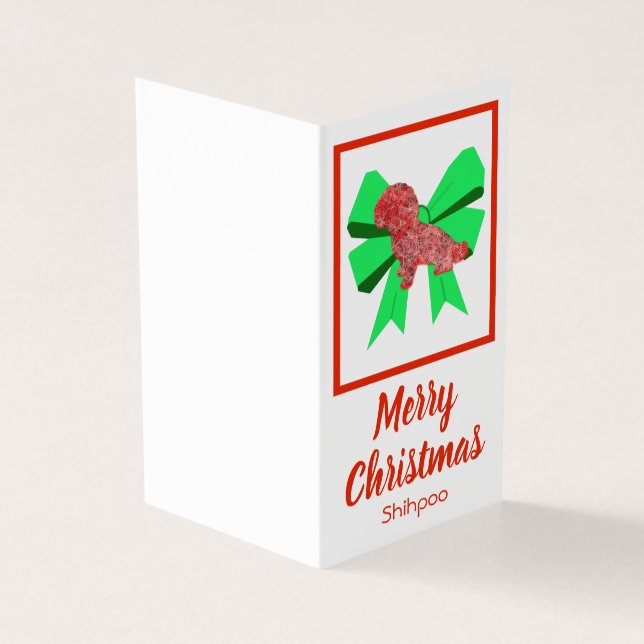 Shihpoo Silhouette Christmas Dog & Green Bow Gift (Outside)