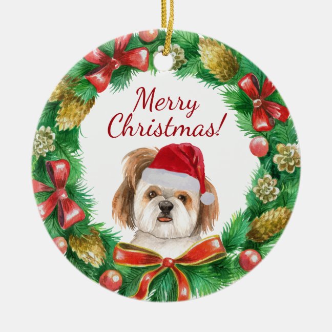 Shihtzu Dog Merry christmas Ceramic Ornament