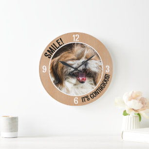 Shihtzu laughing smile it's contagious custom text large clock