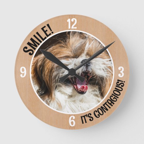 Shihtzu laughing smile its contagious custom text round clock