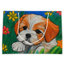 Shihtzu puppy crayon art gift bag any occasion 