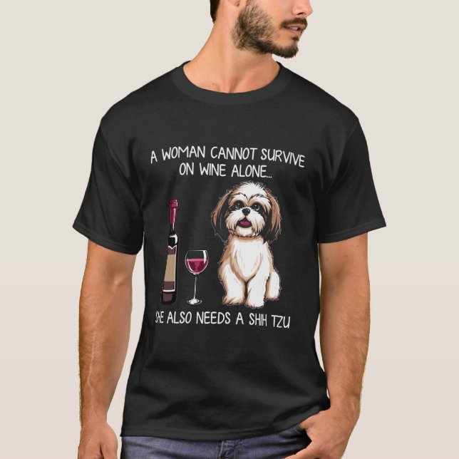 Shihzu and wine Funny Dog retro T-Shirt (Front)