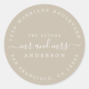Shiitake Gray Future Mr Mrs Return Address Classic Round Sticker