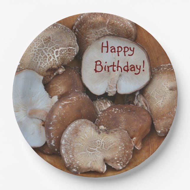 Shiitake Mushrooms Birthday Paper Plates (Front)