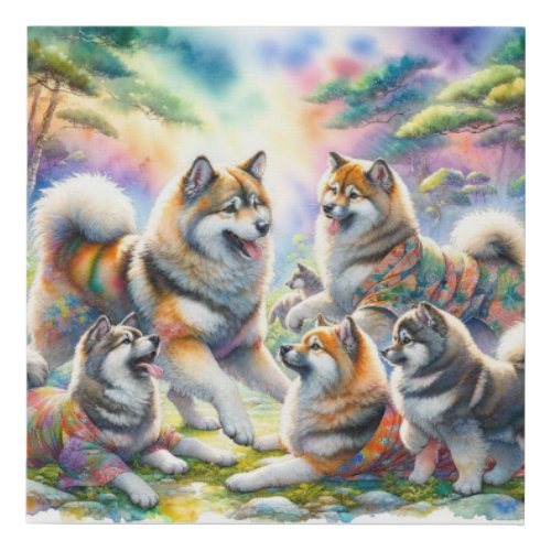 Shikoku Dogs in Harmony22 040624AREF109 _ Watercol Faux Canvas Print