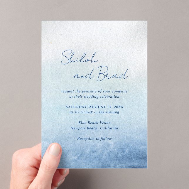 Shiloh Blue Elegant Wedding Acrylic Invitations (Insitu (Handheld))