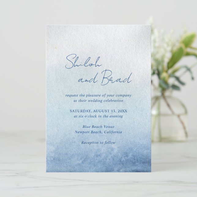 Shiloh Blue Elegant Wedding Invitation (Standing Front)