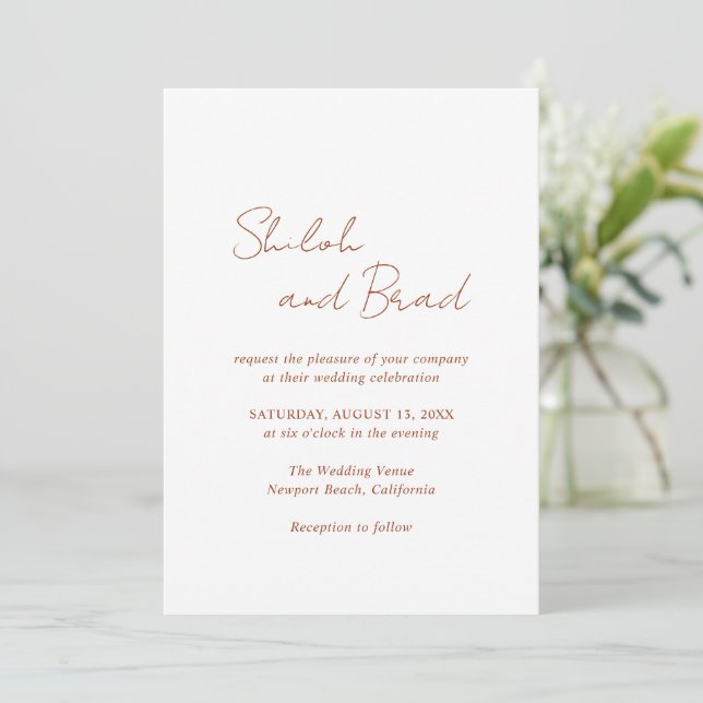 Shiloh Copper Modern Elegant Wedding Invitation (Standing Front)