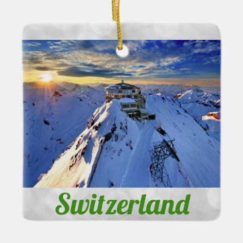 Shilthorn Mountain Swiss Alps Switzerland Sunrise Ceramic Ornament
