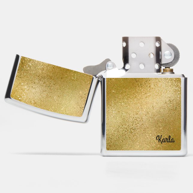 Shimering gold iridescent background zippo lighter (Opened)
