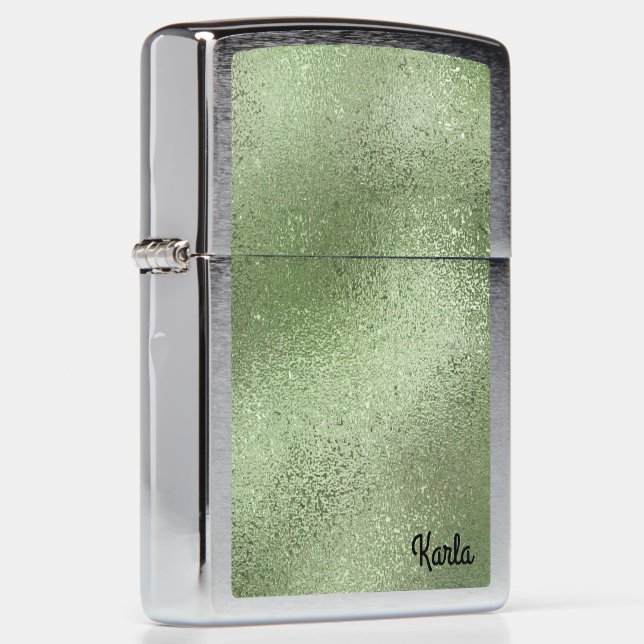 Shimering light green iridescent background zippo lighter (Right)
