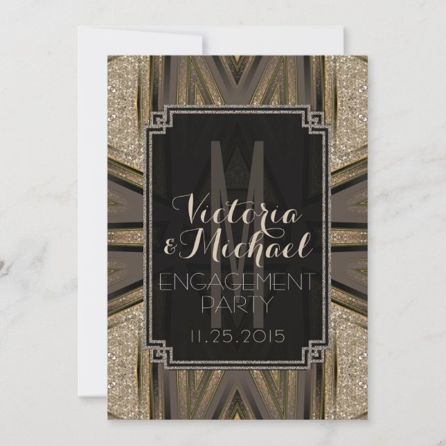 Shimmer Chic Art Deco Engagement Party Invitations (Front)