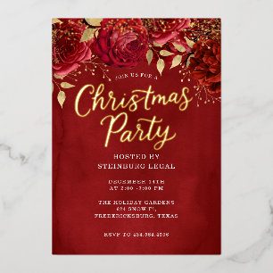 Shimmer Floral Office Corporate Christmas Party  Foil Invitation