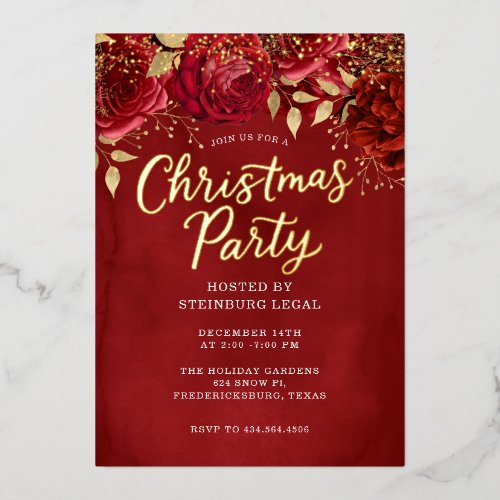 Shimmer Floral Office Corporate Christmas Party  Foil Invitation