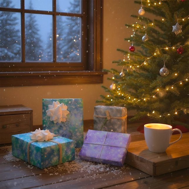 Shimmer Galaxy Purple, Blue, and gold Wrapping Paper Sheets (Creator Uploaded)