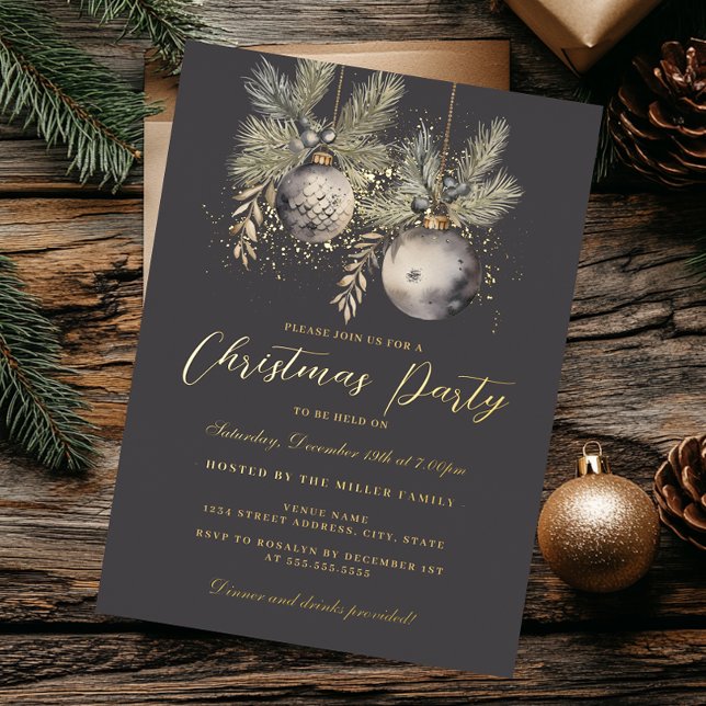 Shimmer Gold Baubles Christmas Party       Foil Invitation (Creator Uploaded)
