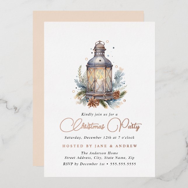 Shimmer Lantern Festive Christmas Party  Foil Invitation (Front/Back)