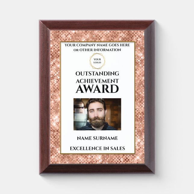 Shimmer peach sparkle DIY logo merit year end Award Plaque (Vertical)