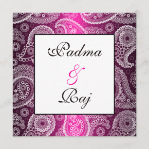 Shimmer Pink and White Paisley Wedding Invitation