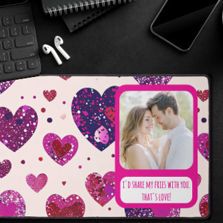 Shimmer Purple Heart Share My Fries Desk Mat