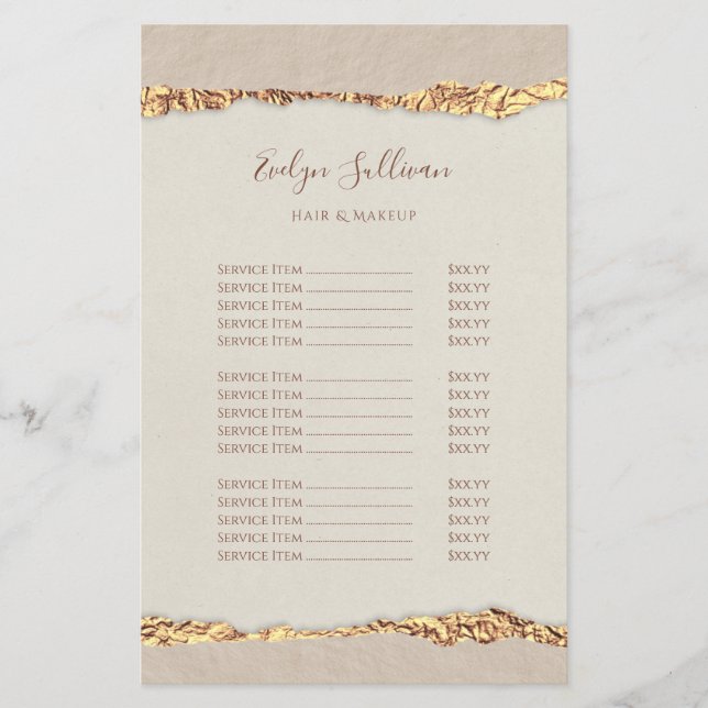 Shimmer ripped paper price list flyer (Front)