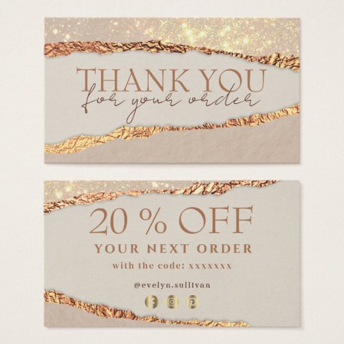 Shimmer ripped paper thank you discount card