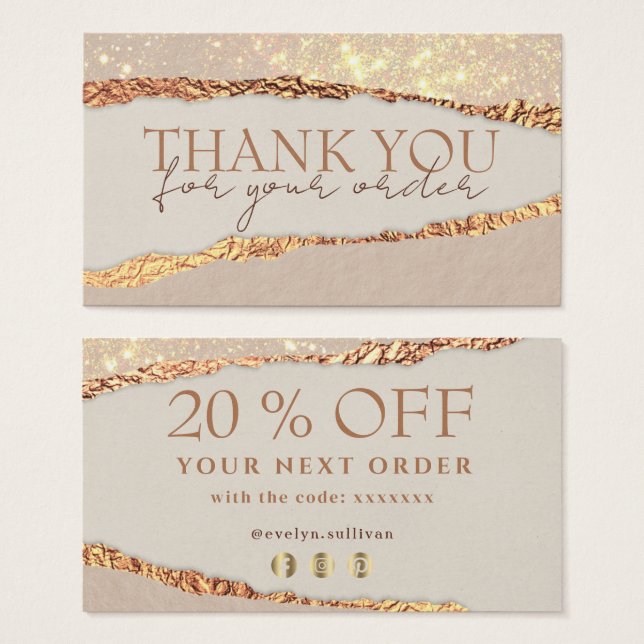 Shimmer ripped paper thank you discount card (Front & Back)