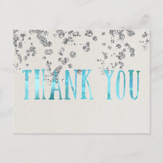 Shimmer Sea Blue and Faux Silver Sequins Postcard