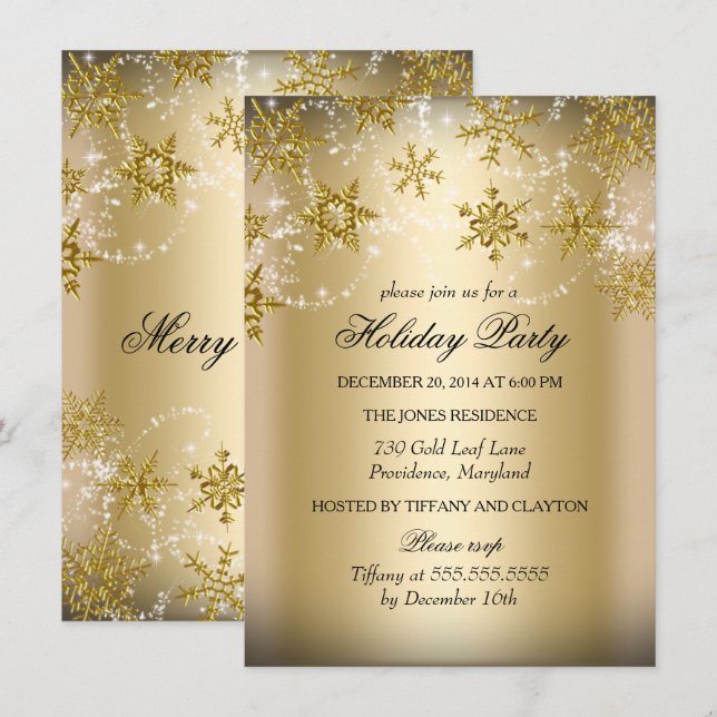 Shimmer Snowflake Gold Christmas Holiday Party Invitation (Front/Back)