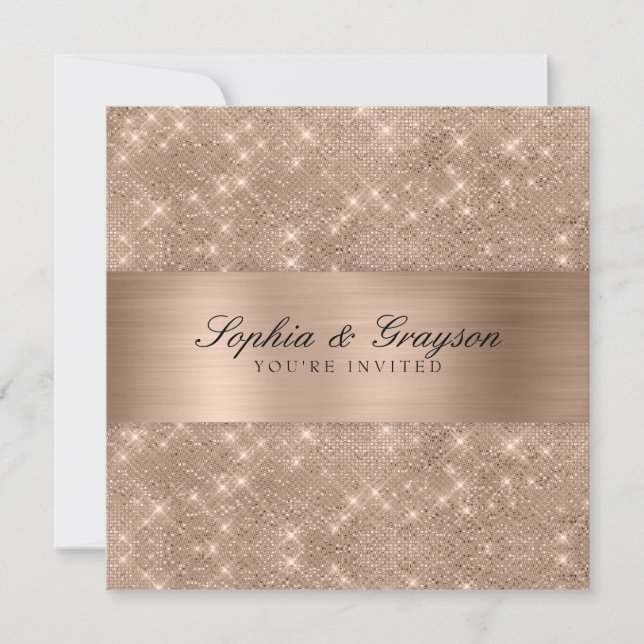 Shimmer Strip Gold Sparkle Wedding Invite (Front)