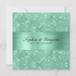 Shimmer Strip Mint Green Sparkle Wedding Invite
