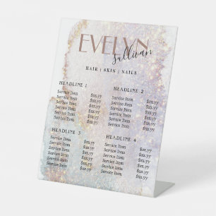 Shimmer watercolor price list pedestal sign
