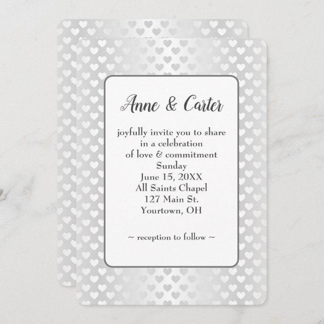 Shimmer White Wedding Hearts Invitation (Front/Back)