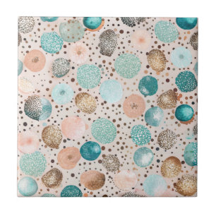 Shimmering Abstract Dot Pattern in Turquoise, Pink Ceramic Tile