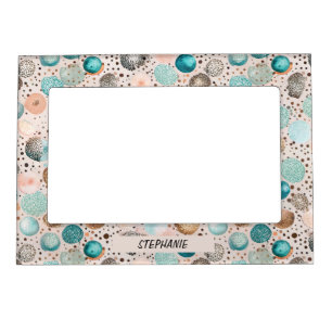 Shimmering Abstract Dot Pattern in Turquoise, Pink Magnetic Frame