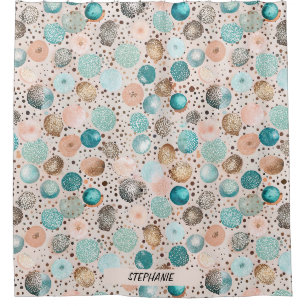 Shimmering Abstract Dot Pattern in Turquoise, Pink Shower Curtain
