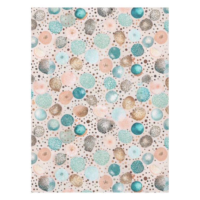 Shimmering Abstract Dot Pattern in Turquoise, Pink Tablecloth (Front)