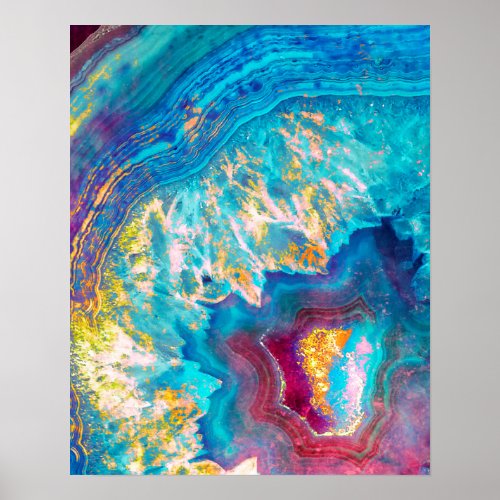 Shimmering Agate Slice Aqua Geode Art Print