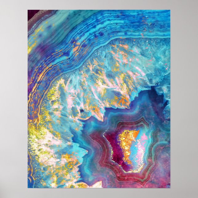Shimmering Agate Slice Aqua Geode Art Print (Front)