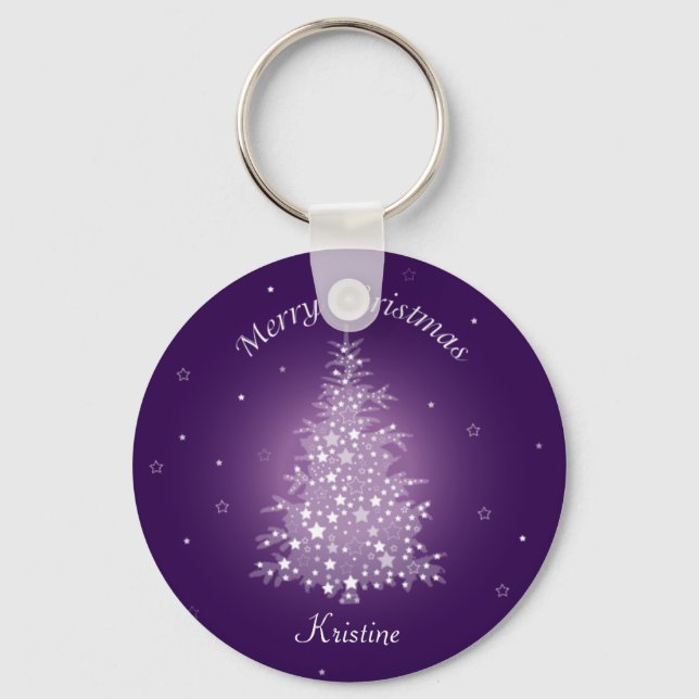 Shimmering Amethyst Christmas Tree Keychain (Front)