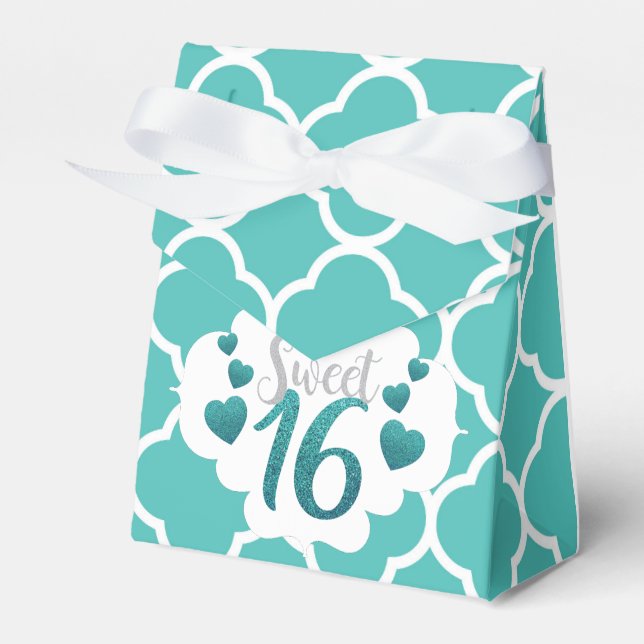 Shimmering Aqua Blue Sweet 16 Birthday Favor Box (Front Side)
