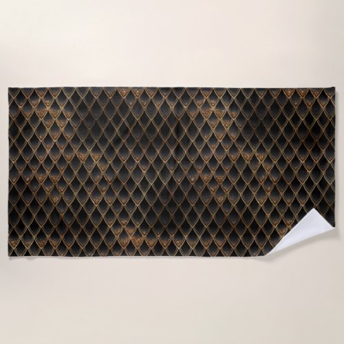 Shimmering Black  Gold Glitter Dragon Scales Beach Towel