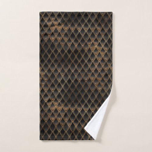 Shimmering Black  Gold Glitter Dragon Scales Hand Towel