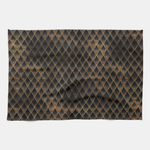 Shimmering Black & Gold Glitter Dragon Scales Kitchen Towel