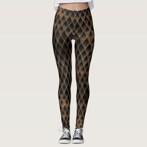 Shimmering Black  Gold Glitter Dragon Scales Leggings