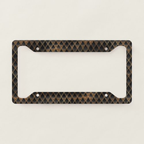 Shimmering Black  Gold Glitter Dragon Scales License Plate Frame