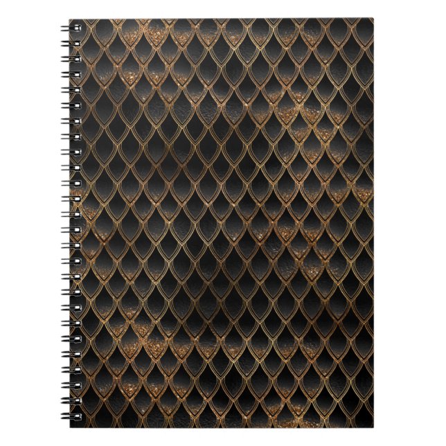Shimmering Black & Gold Glitter Dragon Scales Notebook (Front)