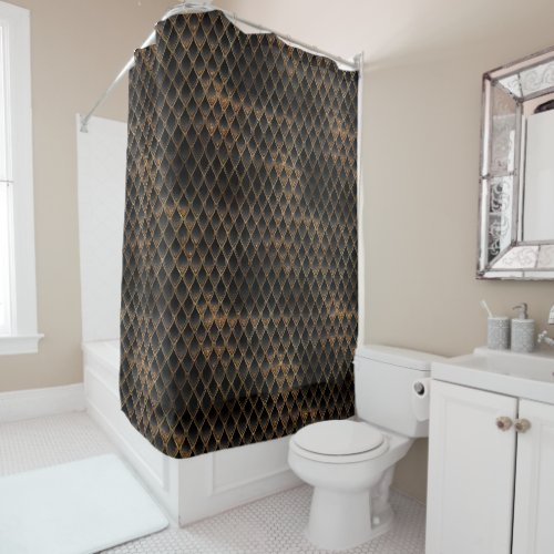 Shimmering Black  Gold Glitter Dragon Scales Shower Curtain